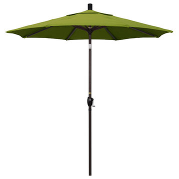 7.5' Bronze Push-Button Tilt Crank Lift Aluminum Umbrella, Olefin, Kiwi