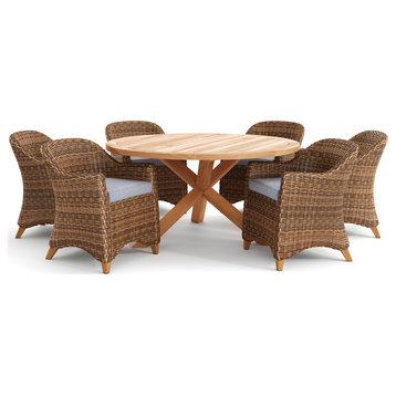 Truss Woven Dining Set With All-Natural 60" Dining Table, 7 Piece Set