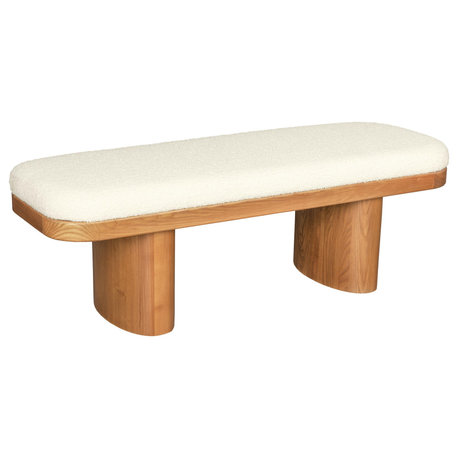 Ollie White Boucle Wooden Bench
