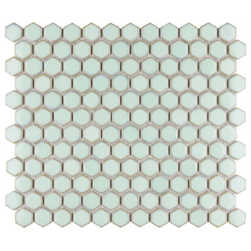 Hudson 1" Hex Light Green Porcelain Floor and Wall Tile
