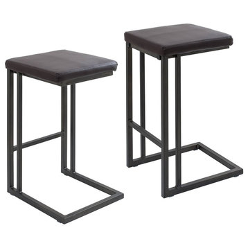 Pair Of Roman Industrial Counter Stools, Espresso And Antique Frame