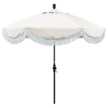 9' Bronze Surfside Patio Umbrella With Ribs and White Fringe, Natural