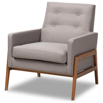 Perris Mid-Century Modern Grey Fabric Upholstered Walnut Wood Lounge Chair