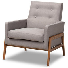 Baxton Studio Venza Mid-Century Modern Walnut Wood Light Brown Fabric  Upholstered Lounge Chair 