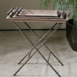 Coyne Tray Table in Distressed Verdigris Bronze - Side Tables And End Tables