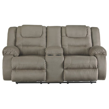 Polyester Metal Reclining Loveseat With Lift Top Console Storage, Gray