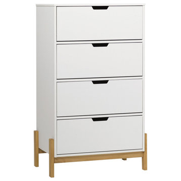 Scandinavian Dresser, Natural Base & Drawers With Cut Out Grooved Pulls, White