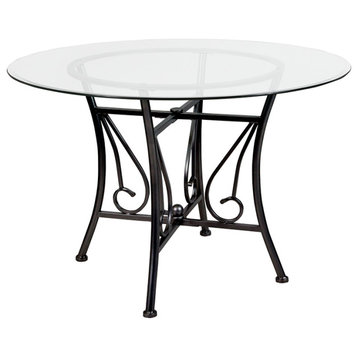 Princeton 45'' Round Glass Dining Table with Black Metal Frame