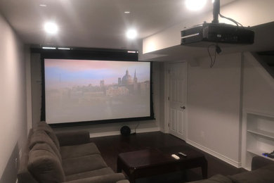 Home theater photo in Toronto with a projector screen