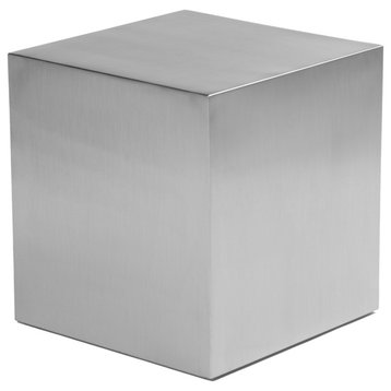 Pangea Home Spenser Brushed Metal Cubix Side Table in Silver