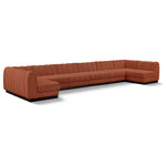 Meridian Furniture - Quinn Chenille Upholstered U-Shaped Modular Sectional, Cognac, 8-Piece: 6 Armless Chair, 2 Corner Chair - The Quinn Modular Sectional is a stunning piece crafted in a rich and luxurious cognac chenille fabric. Its awe-inspiring design and exceptional quality make it a perfect addition to any space, whether it's a living room, bedroom, or office. The sectional's plush cushioning and sturdy frame provide both comfort and durability, ensuring that it will be a favorite for years to come. Whether you're looking for a statement piece or simply a comfortable seating option, the Quinn sectional is an excellent choice.