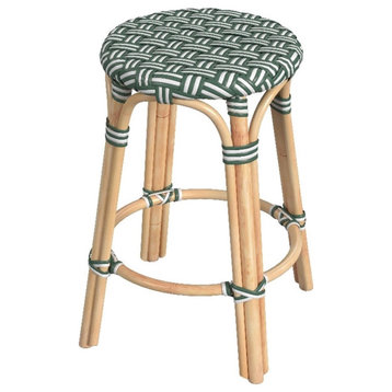 Home Square 24" Rattan Round Counter Stool in Green - Set of 3