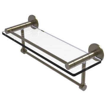 Fresno 16" Glass Shelf with Vanity Rail and Towel Bar, Antique Brass