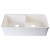 Biscuit 32" Double Bowl Fireclay Farmhouse Kitchen Sink With 1 3, 4" Lip