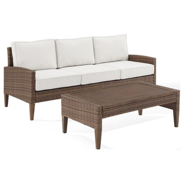Crosley Furniture Capella 2pc PE Wicker / Rattan Outdoor Sofa Set in Brown