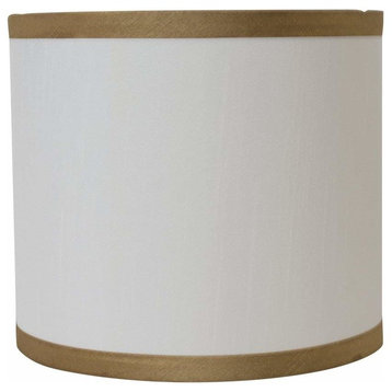 Faux Silk Drum Lamp Shade, Off White With Gold Trim, 8x8x7"