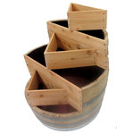 Master Garden Products - Multi-Tiers Barrel Planter with 3 Triangle Beds, Lacquer Finished, 26"W x 35"H - These unique multi-tiers barrel planters will become the center piece of your garden. 2 Cedar wood triangle beds creates different planting dimensions. We use authentic oak wood wine barrels with quality and value in mind. Unlike whiskey barrels, classic wine barrels are better built, and wrapped with three galvanized steel bands to prevent rust which are frequently seen in whiskey barrels. Unlike most retailers, we drilled drainage holes on the bottoms of the barrel planters. Lacquer finish for extra protection.