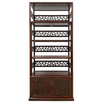 Consigned 20th Century Chinese Hand Carved Rosewood Book Shelf/Display Cabinet