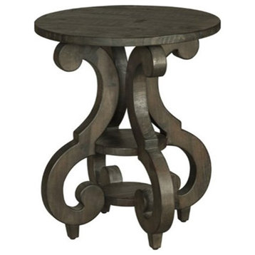 Bowery Hill Modern Pewter Pine Finish Round Accent End Table