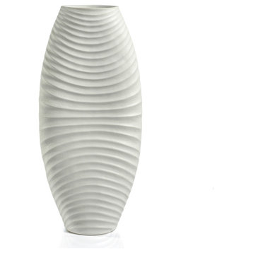 Trosa 19" Tall Rippled White Stoneware Vase