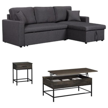 Home Square 3-Piece Set with Linen Sleeper Sofa & Coffee Table & End Table