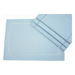 Xia Home Fashions - Melrose Easy Care Cutwork Hemstitch 14"x20" Placemat, Teal, Set of 4 - Placemats