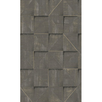 Textured Geometric Tiles Paste the Wall Wallpaper, Walnut, Double Roll
