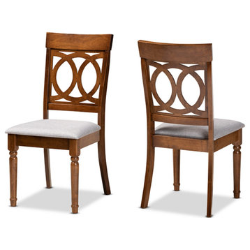 Gray Fabric Upholstered and Walnut Brown Finished Wood 2-Piece Dining Chair Set