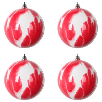 Marble Ball Ornament , Red, White, 4"