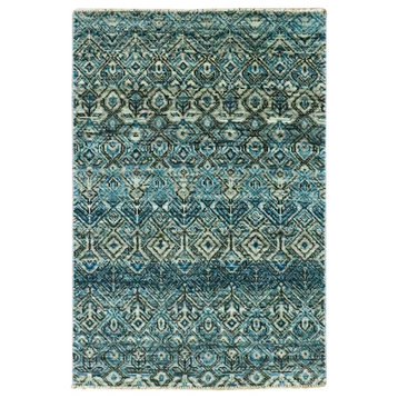 Teal Blue, Kohinoor Herat, Pure Plush Wool, Hand Knotted, Tone on Tone Rug 2'x3'