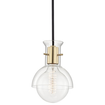 Riley 1 Light Pendant With Glass in Aged Brass