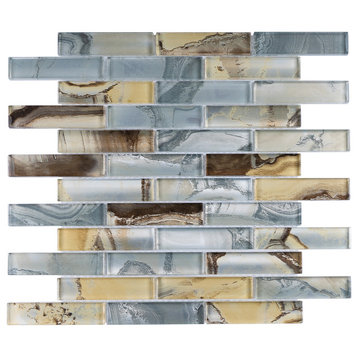 TOCSG 1X4 Wall Paper Glass Mosaic Tile Backsplash, Brown