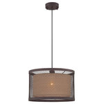 Lite Source Inc. - Pendant, Aged Rust Metal Net Shade Inner Fabric, E27 A 100W - This transitional pendant light showcases aged rust finished metal hardware and outer shade with natural wood finished Burlap inner fabric shade. A lovely piece that can enhance your living room, den or bedroom.Item Dimensions :- 16x82socket :- E271Bulb watt :- 100Bulb class :- AAssembly requiredUtlizes (but does not include) one incandescent  bulb, 100 Watts