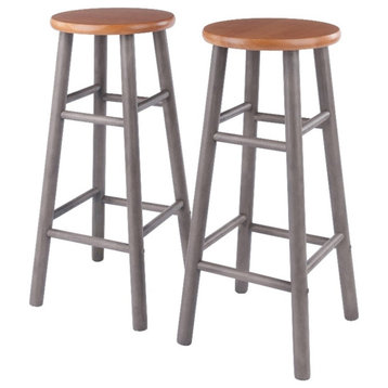 Winsome Huxton 2-Piece 29"H Solid Wood Bar Stool Set in Gray/Teak