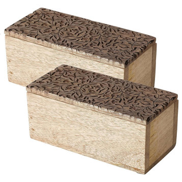 Decorative Mango Wood Boxes, Set of 2