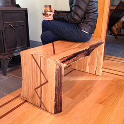 Live edge beech tree bench, walnut inlay - Furniture