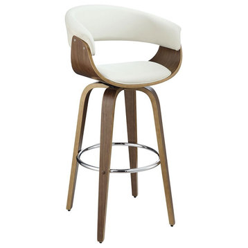 Coaster Contemporary Upholstered Faux Leather Swivel Bar Stool in Cream