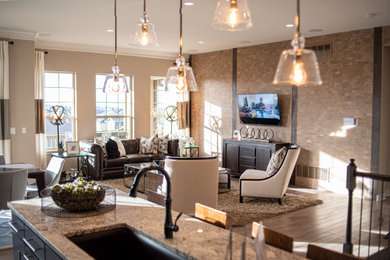 Example of a transitional living room design in Denver
