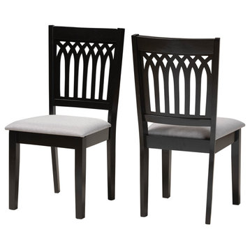 Modern Grey Fabric and Dark Brown Finished Wood 2-Piece Dining Chair Set