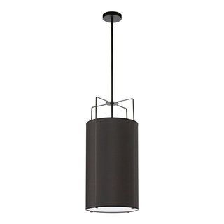 4 Light Pendant Black Drum Shade w/ White Fabric Diffuser ...
