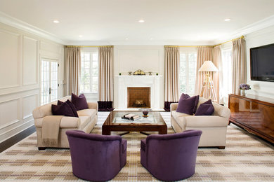 Inspiration for a contemporary living room remodel in New York with a standard fireplace and a wall-mounted tv