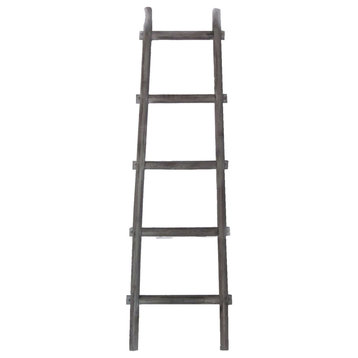 Transitional Style Wooden Decor Ladder With 5 Steps, Gray