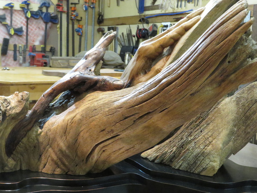 Overcome. Sculpture, Carved Walnut, Beech & Cherry