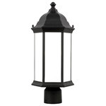 Sea Gull Lighting - Sea Gull Sevier Medium 1 Light Outdoor Post Lantern, Black/Satin - The Sea Gull Collection Sevier one light outdoor post top in black creates a warm and inviting welcome presentation for your home's exterior. The Sevier outdoor collection by Sea Gull Collection brings timeless design to new heights with its traditional design details found in classic outdoor fixtures as well as an open bottom for easy maintenance. Made of durable cast aluminum, a multi-level crown, top finial and stepped-edge back plate complete the traditional look. Offered in Antique Bronze or Black finish, both with Clear glass, the collection includes a one-light outdoor pendant, one-light post lantern, a large one-light up light outdoor wall lantern, a small one-light up light outdoor wall lantern, a small one-light downlight outdoor wall lantern, and a large one-light downlight outdoor wall lantern.