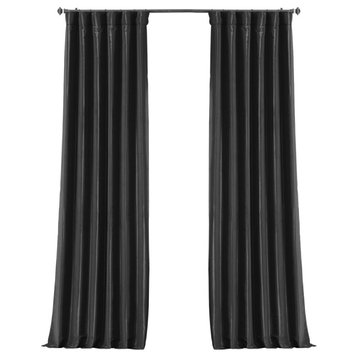 Black Blackout Faux Silk Taffeta Curtain Single Panel, 50"x96"