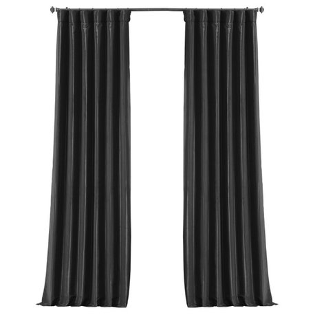 Black Blackout Faux Silk Taffeta Curtain Single Panel, 50"x96"