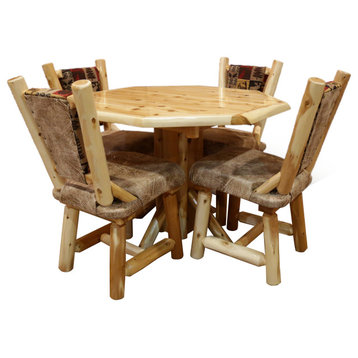 White Cedar Log Octagon Table Set, Fairbanks Red and Emerson Buff