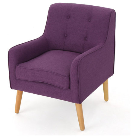 GDF Studio Fontinella Mid-Century Modern Fabric Tufted Arm Chair, Purple, Single