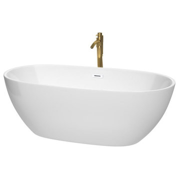 Wyndham Collection Juno 67" Acrylic Freestanding Bathtub in Brushed Gold/White