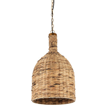 Campanile 16.0Lx16.0Wx27.0H Brown Whicker Pendant Light